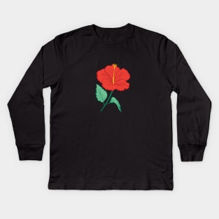 Red Hibiscus Flower Kids Long Sleeve T-Shirt